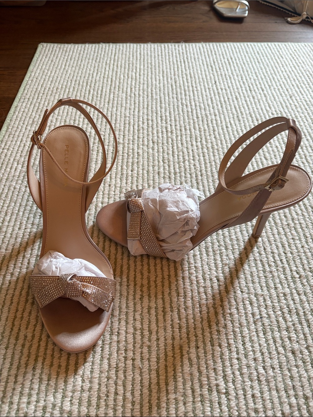 Pelle Moda Nude Heels with Sparkle Bow